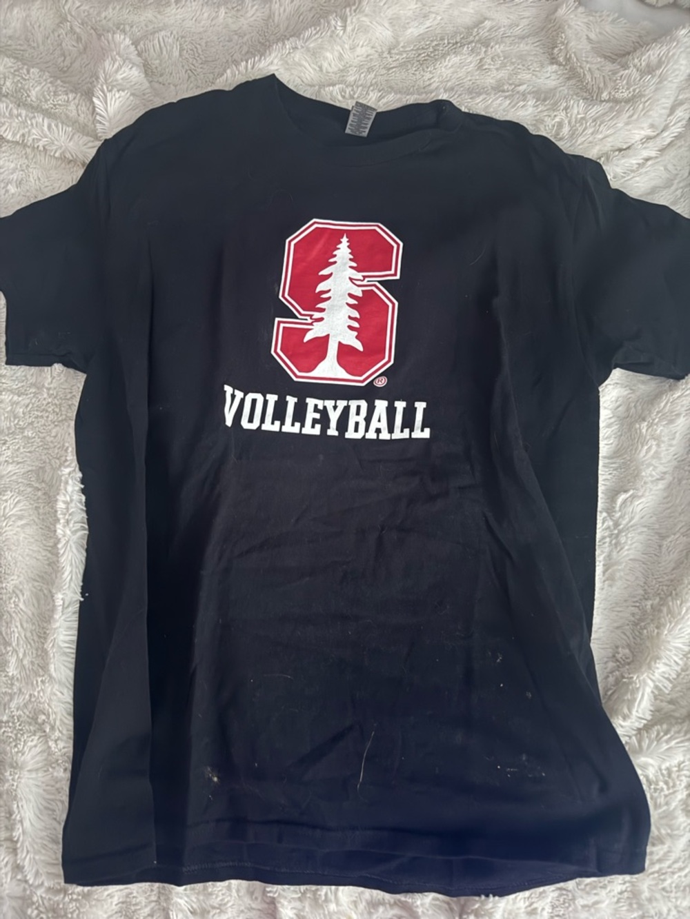 Gildan Black T-Shirt with Red Stanford-Style 'S' and White Volleyball Logo